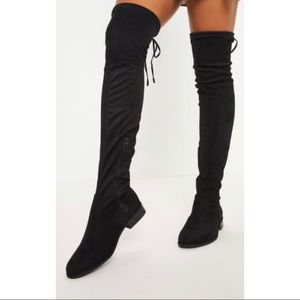 Black faux suede OTK boots